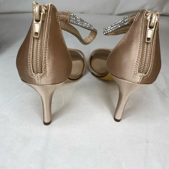 Women Nina Champagne Crystal Satin Ankle Strap High Heel Sandal 7.5M - Picture 7 of 9